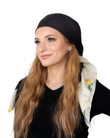 Tie Ur Knot Black with Lemon Border Square Scarf myselflingerie.com